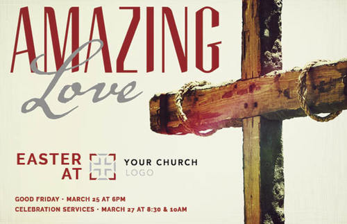 Church Postcards, Easter, Amazing Love Cross, 5.5 X 8.5