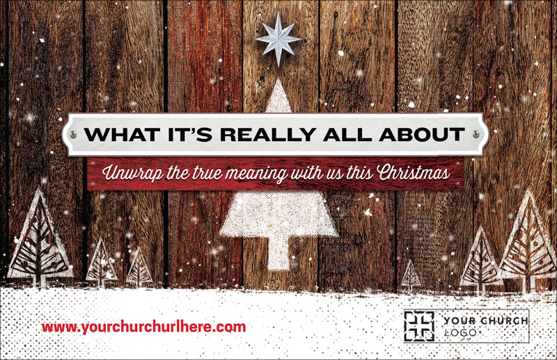 Church Postcards, Winter - General, UMC Christmas Wood, 5.5 X 8.5