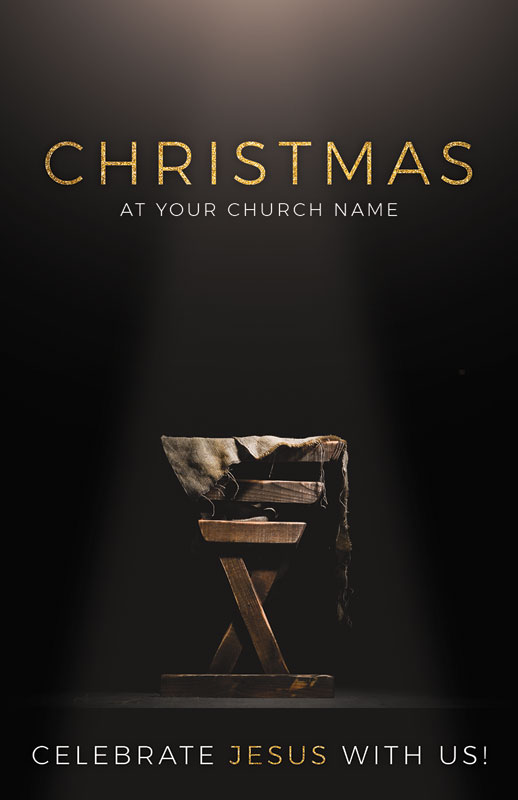 Church Postcards, Christmas, Gold Christmas Manger, 5.5 X 8.5