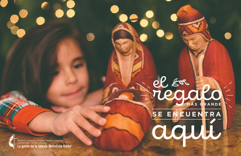 InviteCards, Christmas, UMC Girl and Nativity Spanish, 4.25 x 2.75