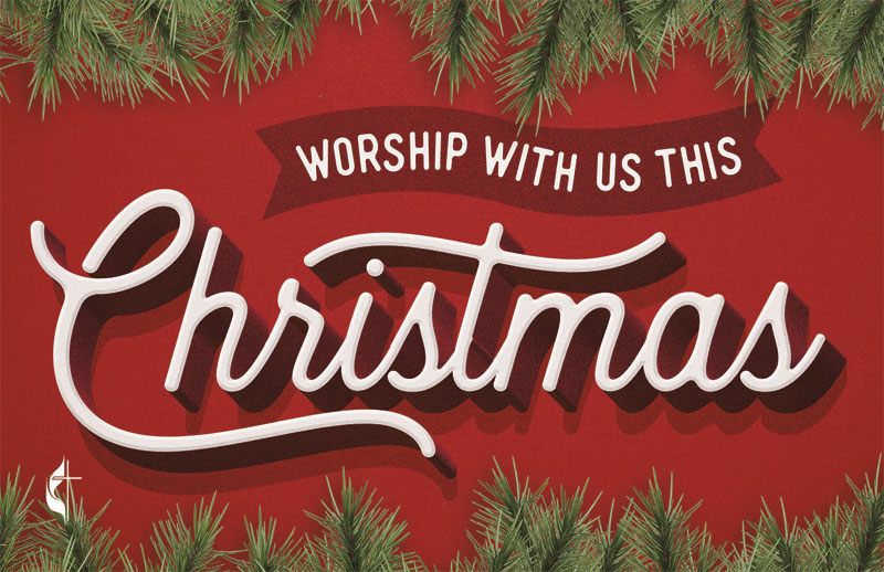 InviteCards, Christmas, UMC Worship With Us, 4.25 x 2.75