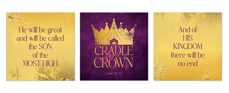 Wall Art, Christmas, Cradle to Crown Triptych, 23 x 23